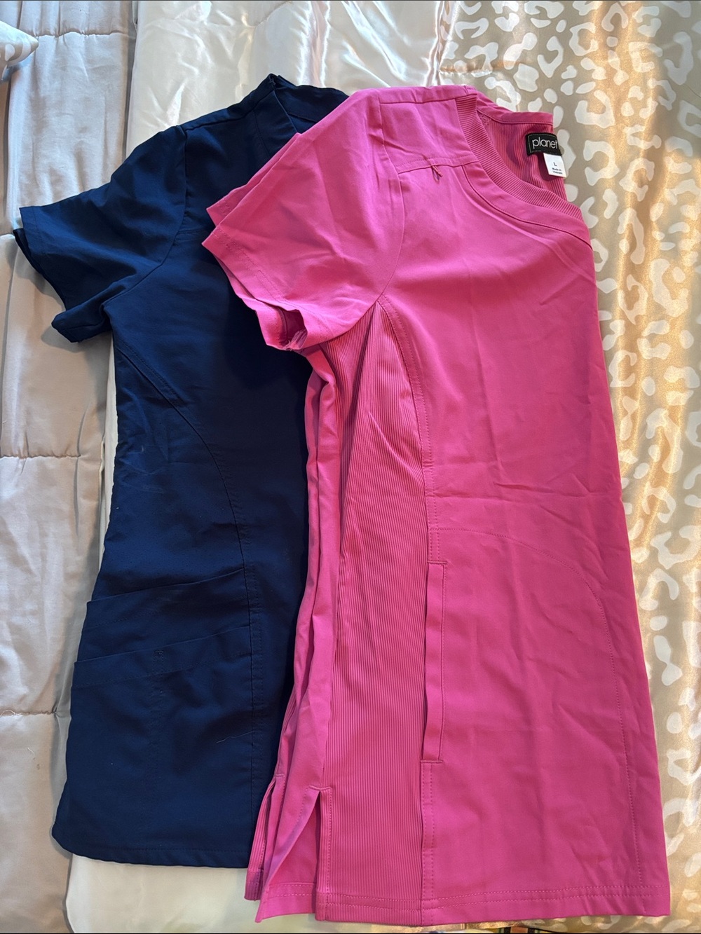 Bundle Size Large Nurse scrub tops Pink V-Neck and Navy Blue